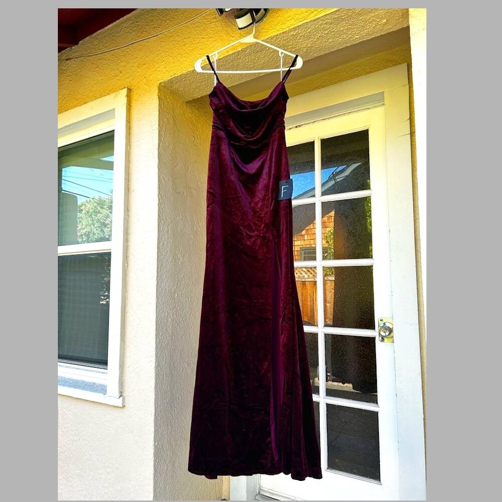 Wine Velvet Cowl Neck Mermaid Maxi Dress